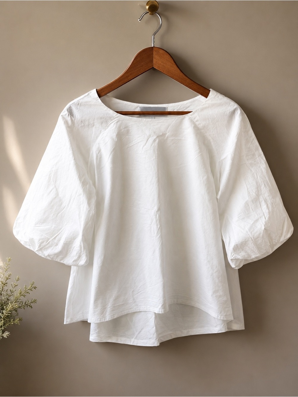 Sara Campbell White Cotton Puff-Sleeve Blouse